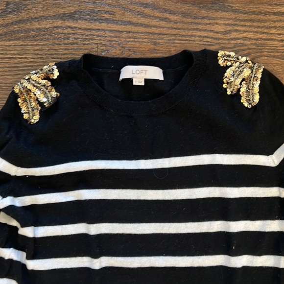 LOFT sequin shoulder striped sweater Small - Picture 2 of 4